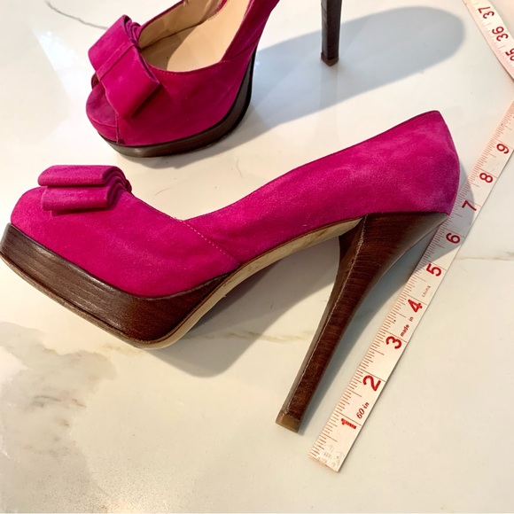 Fendi authentic fuchsia peep toe bow platform stacked heel pump 38 size 8 - Picture 10 of 15